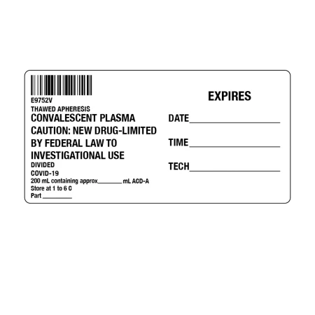 Label &#39;Blood Bank Labels&#39;, 2&#39;&#39; x 4&#39;&#39; Barcode Convalescent