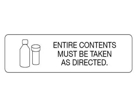Contents Must Be Taken As Directed White Auxiliary Label