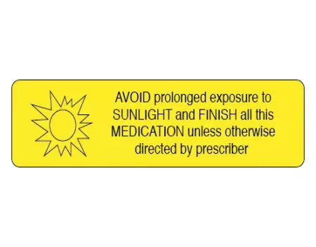Finish all Medication & Avoid Sunlight Auxiliary Label