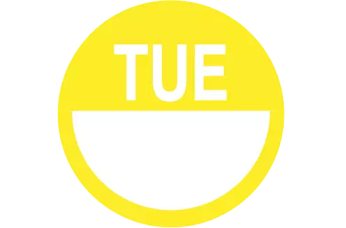 Tuesday DaySpots Label, Yellow - 2&#34; - 500/Roll