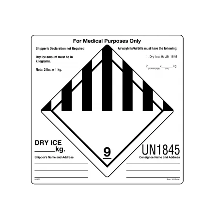 Dry Ice UN1845 For Medical Purposed Labels 100ct