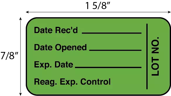 LOT NO Date Rec'd / Date Opened / Exp. Date / Reag. Exp. Control