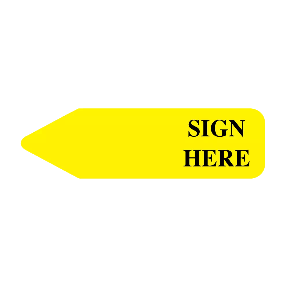 9/16"x2" Sign Here Yellow Imprinted Labeling Flag
