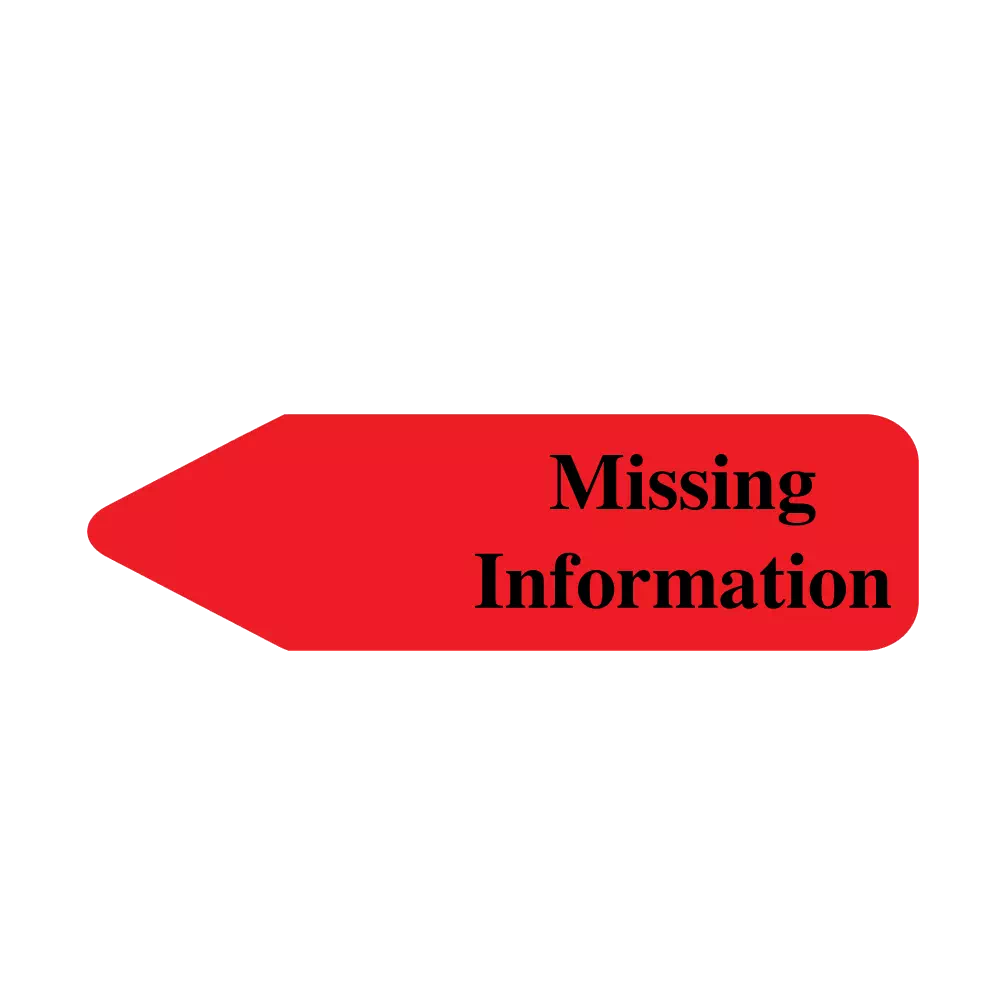 Labeling Flag - Imprinted - Missing Information - Red - Re Fill - 9/16