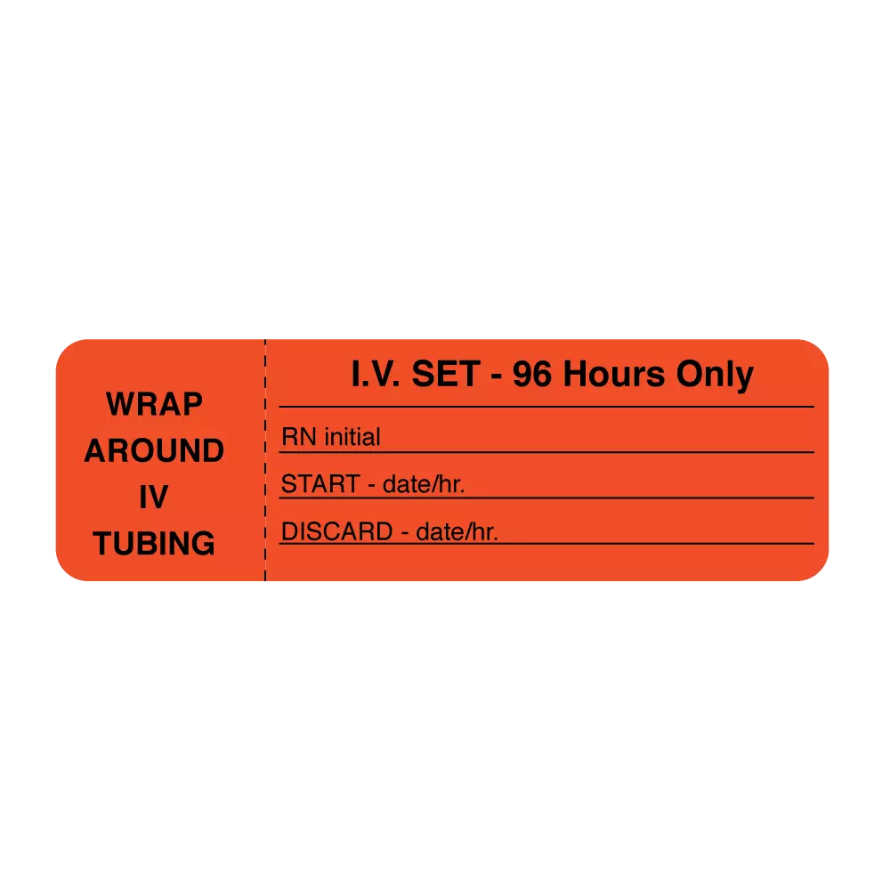 CMA Hourly IV Tubing Label - I.V. Set 96 Hours Only