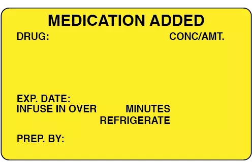 Yellow Medication Added Label | Drug Conc/Amt Exp Infuse