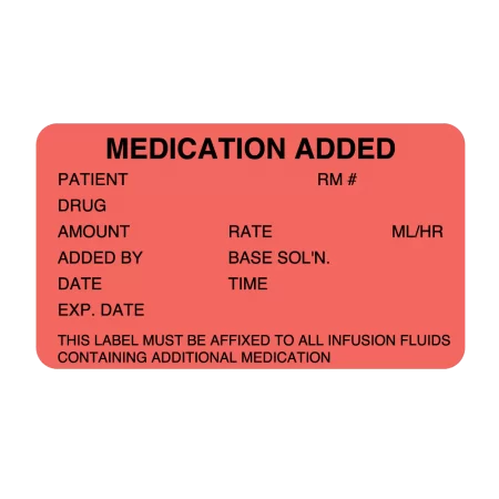 Red Medication Added Label | Patient RM# Drug Amount Rate