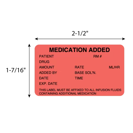 Red Medication Added Label | Patient RM# Drug Amount Rate