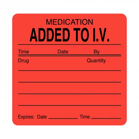 Red Medication Added to IV Time Date By Quantity Label