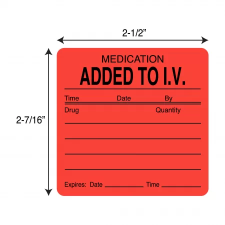 Red Medication Added to IV Time Date By Quantity Label