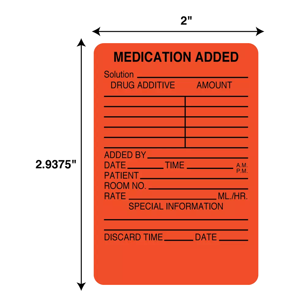 Label, Medication Added Solution, Drug Additive, Amount