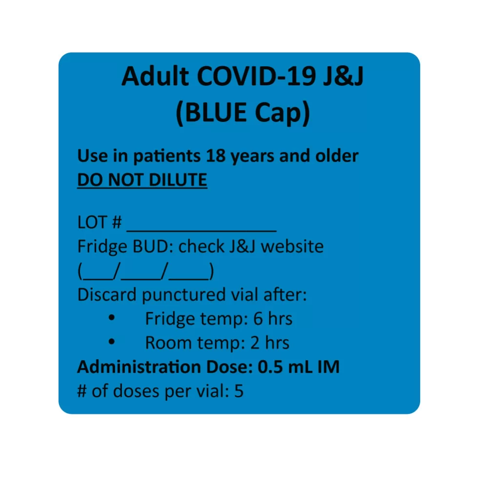 Vaccine Storage Label, Adult COVID-19 J&J