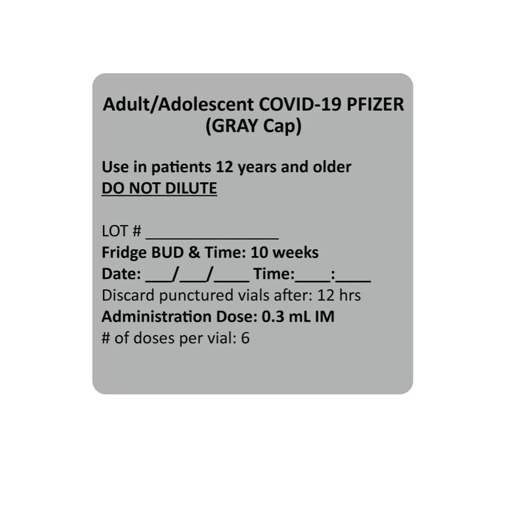 Vaccine Storage Label, Adult/Adolescent COVID