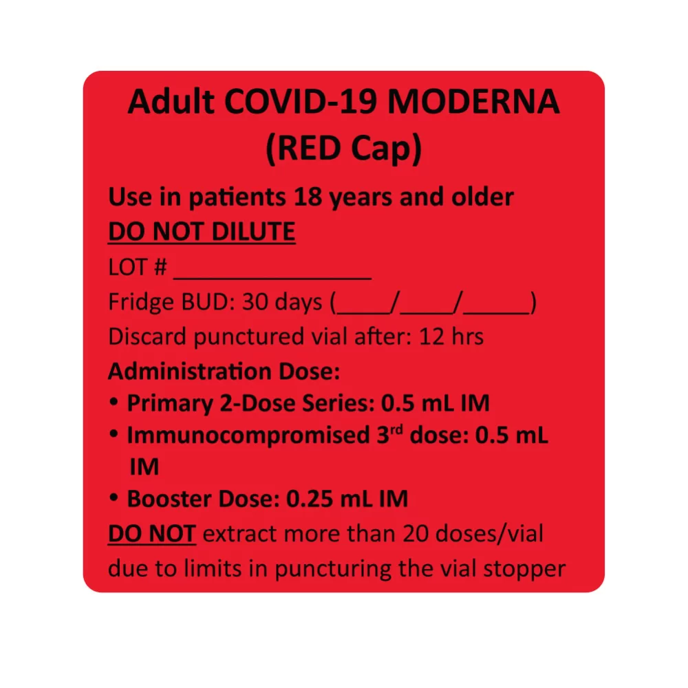 Vaccine Storage Label, Adult COVID-19 Moderna