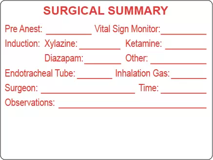 Label, Surgical Summary Observations - White w/ Red