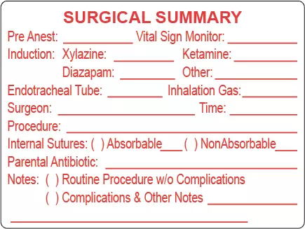 Label, Surgical Summary Procedure - White w/ Red