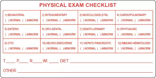 Veterinary Physical Exam Label